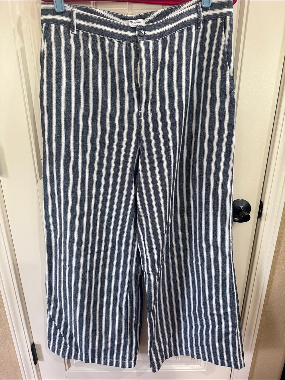 Madewell Navy and White Vertical Stripe Wide-Leg Pants